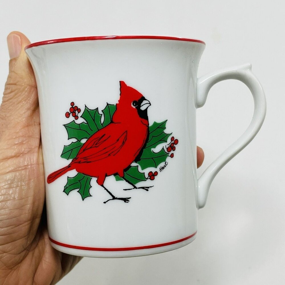 Colonial Candle Hart Christmas Mug Red Cardinal Bird Birdwatcher Japan Vintage
